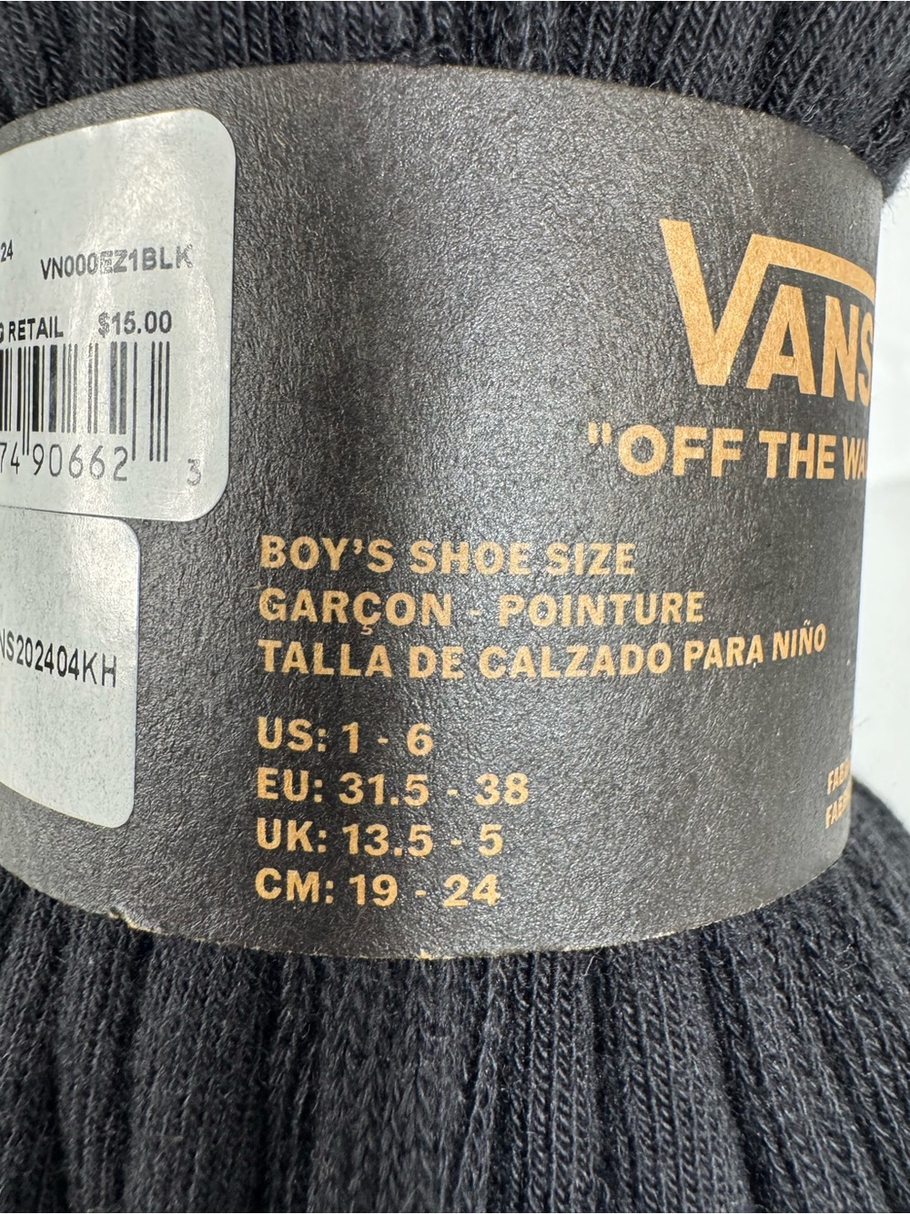 Vans Boy’s Black Crew Socks with White Logo shoe size 1-6 - Picture 4 of 6